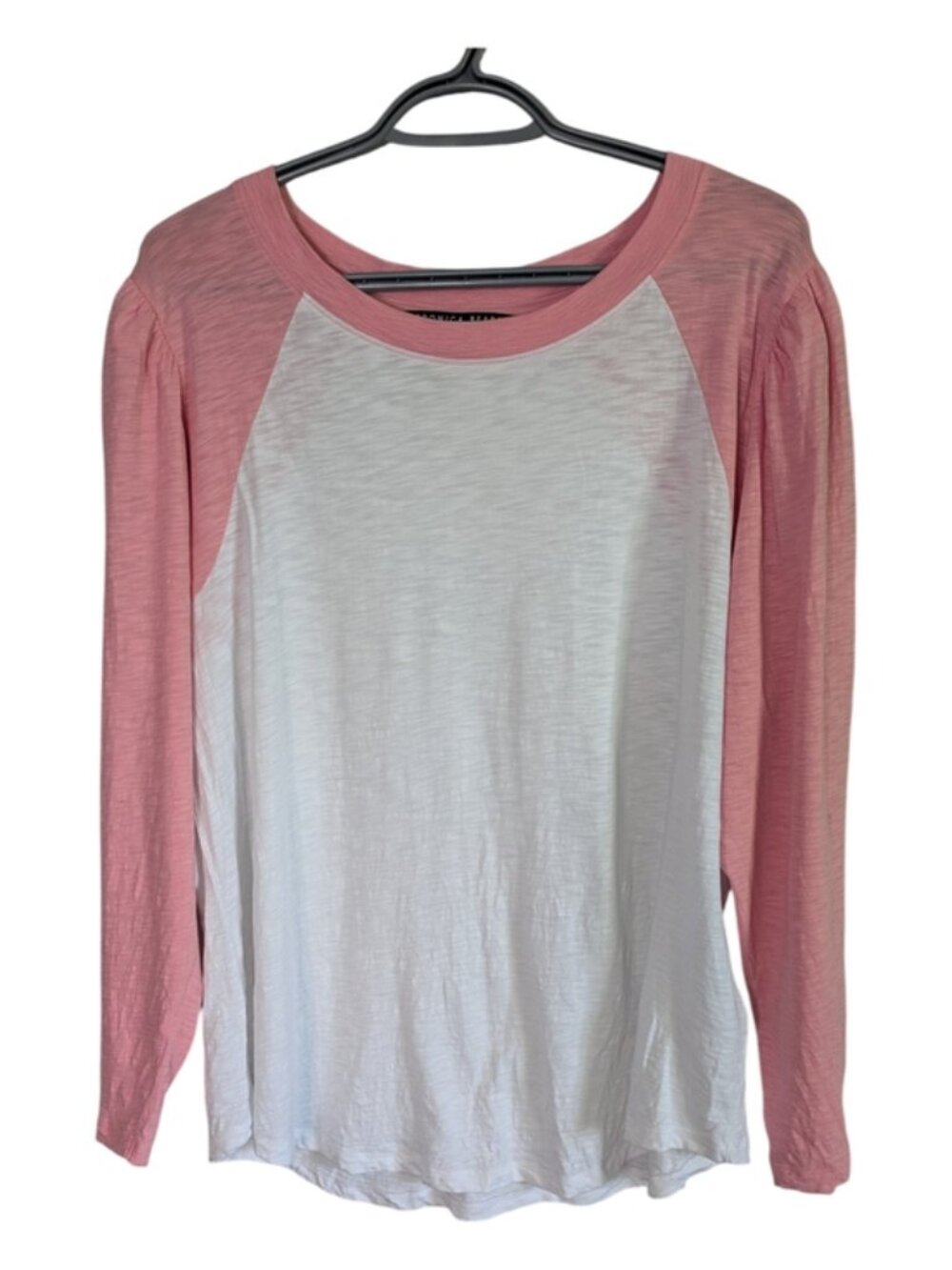 Veronica Beard Mason Baseball Tee Pink/White Pima Cotton Slub Size 2XL